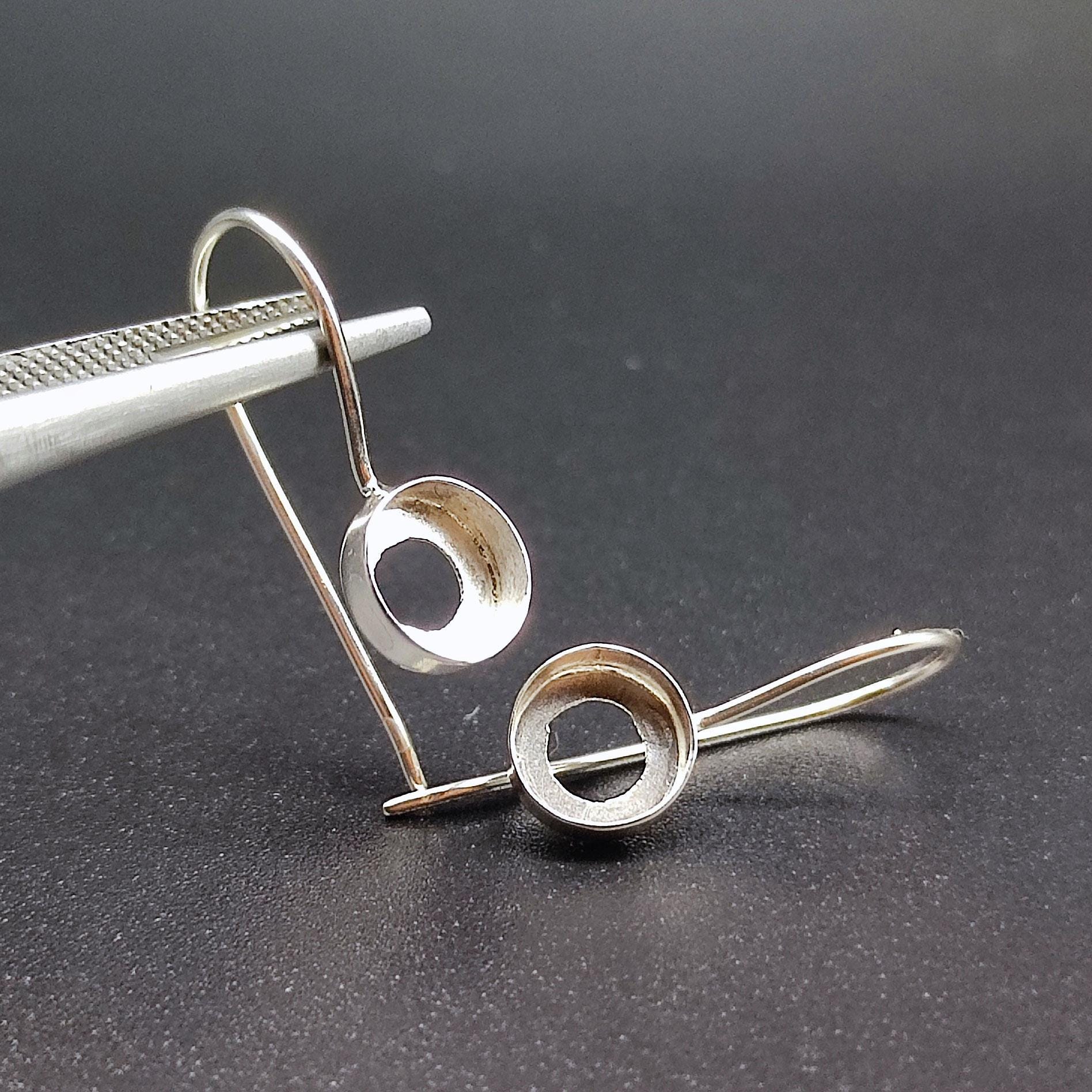 Boucles D'oreilles Plaque Argent Avec Cabochon - Neuf Sans Emballage - Fermoir Papillon