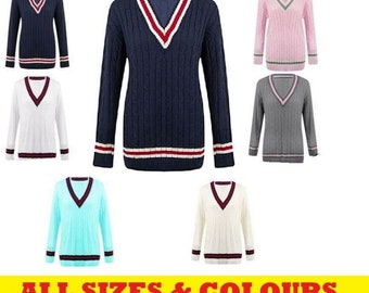 Ladies Cricket Jumper V Neck Cable 