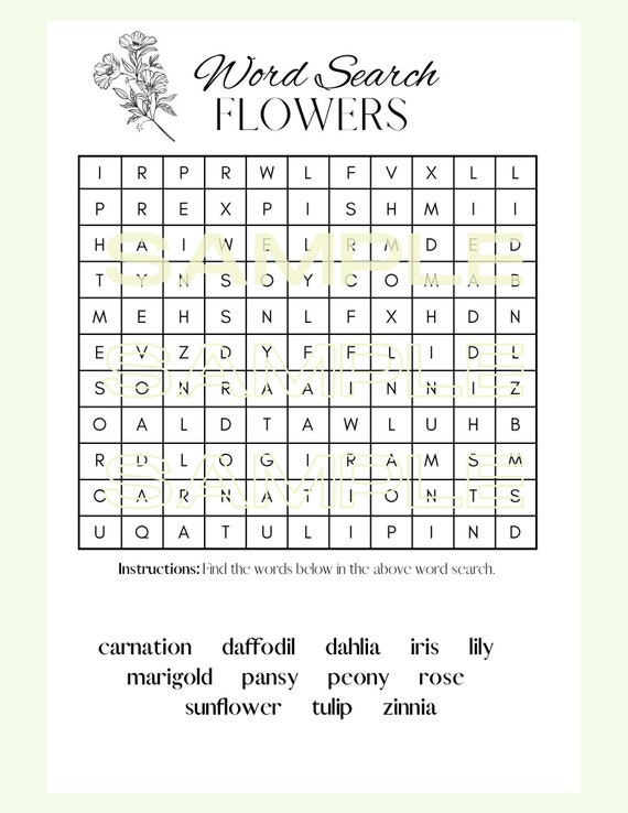 flower word search printable etsy