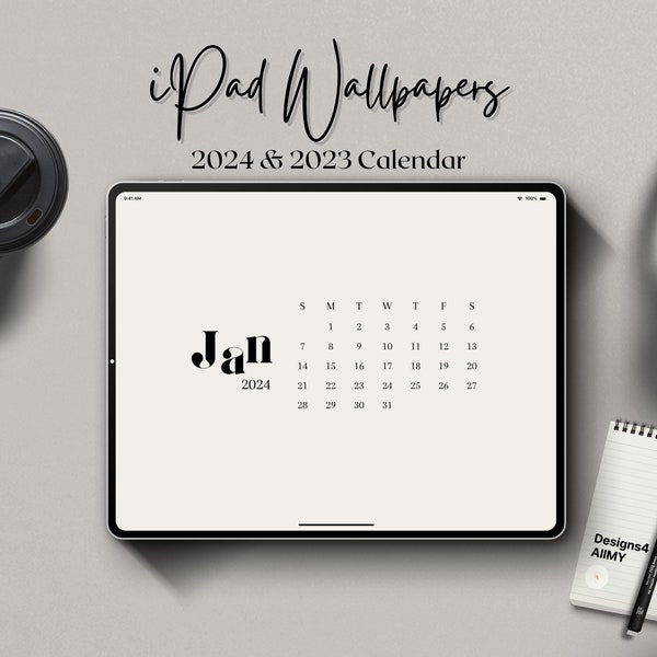 OFFER! 2024 iPad Wallpaper Calendar | Aesthetic Calendar | Minimalist Calendar | Calendar Wallpaper | Background Calendar | Monthly Calendar