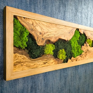 Moss and Wood Decor, Handcrafted Olive Wood and Moss Wall Art
