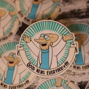 Autocollant Vinylique Haute Qualité Professeur Farnsworth (Futurama) - Amovible, Résistant à L'eau, Fait Aux USA