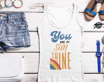 Womens Summer Tank Top You Are My Sunshine Rainbow Beach top