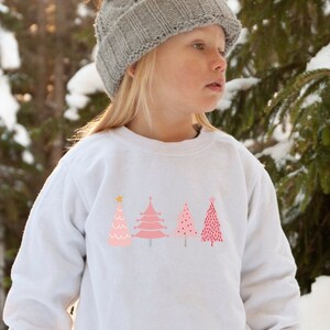 Kids Pink Christmas Tree Sweatshirt, Ugly Christmas Shirt, Girls Christmas Sweater, Christmas Crewneck Shirt, Christmas Tree Winter Top
