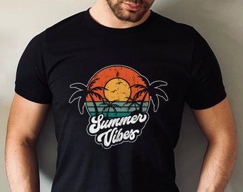 Summer T Shirt, Mens Beach Shirts, Womens Vintage Sunset Tshirt, Palm Tree Shirt, Summer vibes, Unisex Vintage Sunset Design Shirt