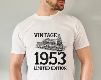 70th Birthday T Shirt, Railway T Shirt, Vintage Sunset Train Shirt, 1953 TShirt, 1953 Trains, 70th Birthday Gift For Men, Train Tshirt