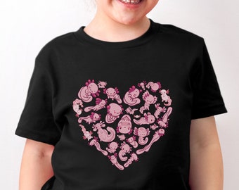 Kids Axolotl T Shirt, Axolotl Heart T Shirt, Boys Girls Axolotl Gift T-Shirt, Axolotl Birthday Tshirt, Cute Funny Childrens Axolotl T Shirt