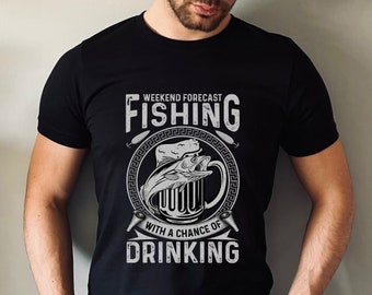 Camiseta de pesca para papá, regalos de pesca para hombres, pronóstico de pesca para el fin de semana con posibilidad de beber, camiseta de pesca divertida, regalo para pescador