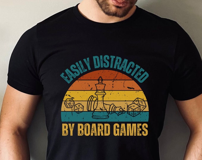 Funny Board Game T shirt, Easily Distracted By Board Games Vintage Sunset, Board Game Enthusiast T Shirt Gift, Fathers Day Games Gift