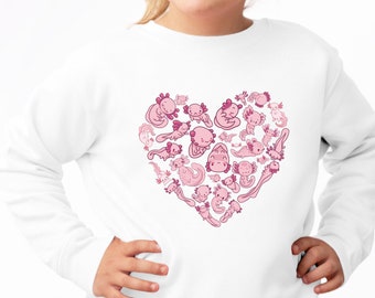 Kids Axolotl Sweatshirt, Axolotl Heart Sweatshirt, Boys Girls Axolotl Gift Sweater, Cute Funny Childrens Axolotl Shirt