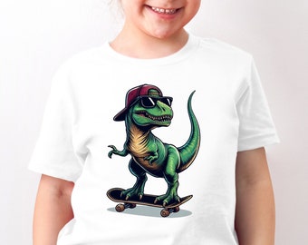 T-shirt skate enfant, chemise skateur dinosaure, t-shirt skateboard dinosaure, chemise skater cool cadeau chemise skateboard garçon filles