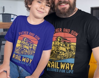Matching Father and Son Train T-Shirt, Personalised Fathers Day Railway Gift, Matching Family Shirts, Birthday Train Gift for Men