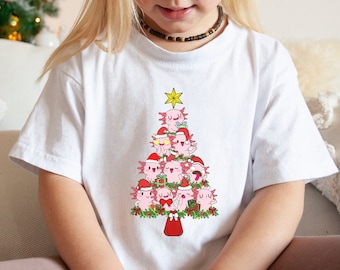Kids Axolotl Christmas Tree Shirt, Axolotl Tree T-Shirt, Cute Axolotl Shirt For Boys And Girls, Christmas Crewneck Tshirt, Christmas Tee