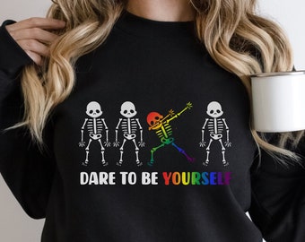 Pride Month Sweater, Skeleton Halloween Shirt, LGBTQ Shirt, Gay Pride Sweatshirt, Dare To Be Yourself Pride Shirt, Kindness Sweater