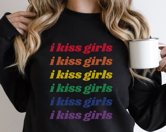 Pride Month Sweater, LGBTQ Shirt, Gay Pride Sweatshirt, Skeleton Rainbow Colours Shirt, I Kiss Girls Pride Shirt, Kindness Sweater