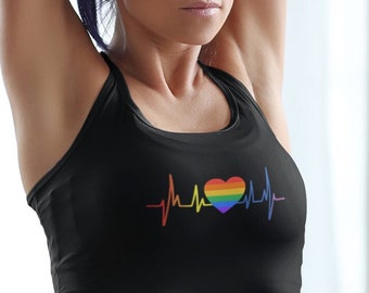 Camiseta regata com estampa de batimento cardíaco do Orgulho LGBTQ+, Camiseta com estampa de igualdade de direitos, Camiseta pelos direitos dos gays, Camiseta "Seja gentil", Camiseta da igualdade, Regata do Orgulho