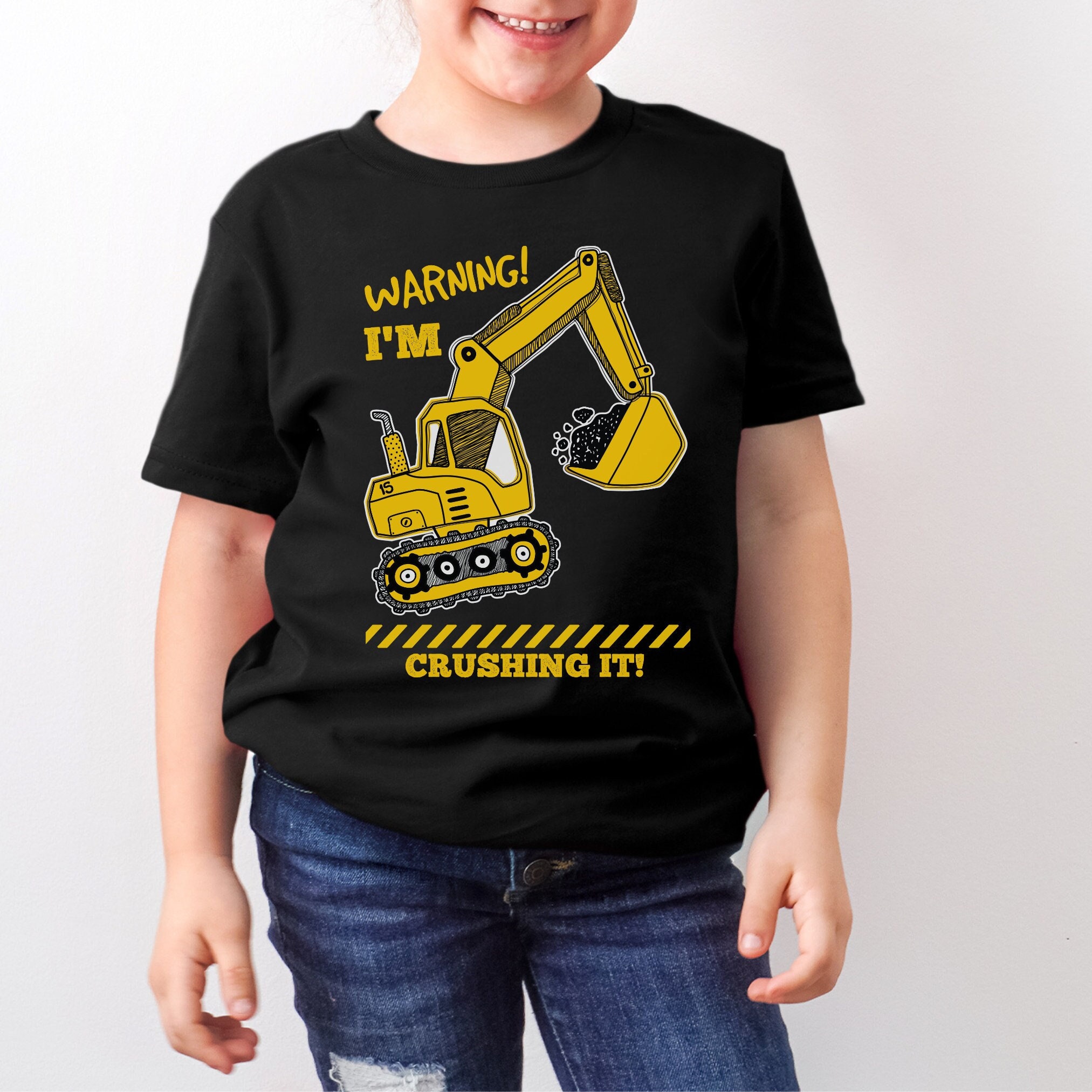 Kids Excavator T Shirt, Warning I'm Crushing It! Kids Digger
