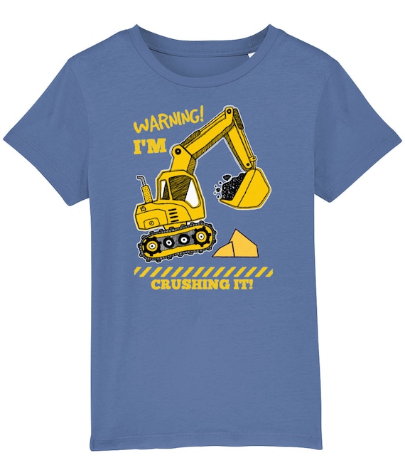 Camisetas que van los niños pequeños manga larga amarilla excavadora  camiseta