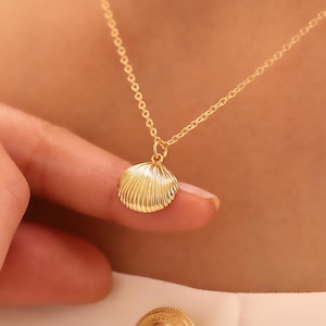 Gold shell necklace, minimalist shell pendant necklace for women, beach summer jewellery gift for her