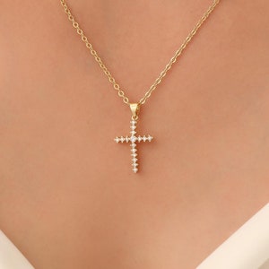 Dainty cross necklace, gold minimalist cross pendant necklace for women, jewelry gift for christians