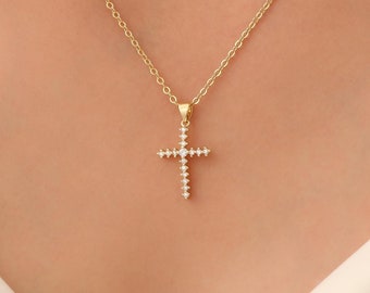 Sierlijke kruisketting, gouden minimalistische kruishangerketting voor vrouwen, sieradencadeau voor christenen
