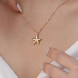 Gold Starfish Necklace, Starfish pendant necklace for women, beach ocean jewelry gift