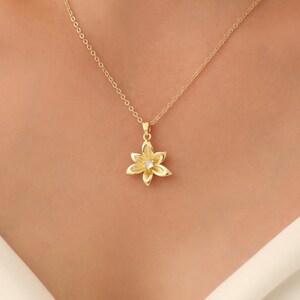 Gold flower pendant necklace, flower necklace for women, floral jewelry gift