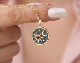 Gold sun and moon necklace, 18k gold filled moon and star necklace, celestial necklace for women, jewelry gift