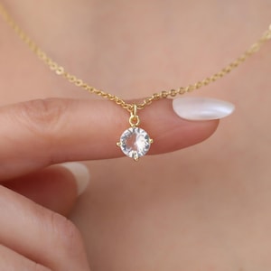 Gold crystal necklace, Shiny zirconia stone pendant necklace for women,Minimalist crystal dainty jewellery gift