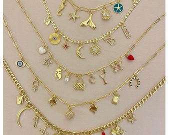 Custom Multi Charm Necklace, build your own charm necklace, Personalised jewelery gift for women,