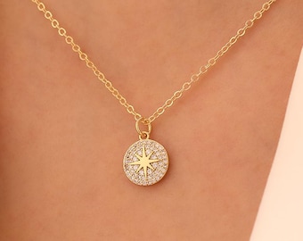 Gold North Star Necklace,Dainty Starburst Pendant, Celestial Jewelry for Her
