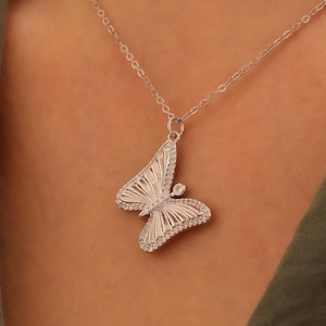 Silver Butterfly Necklace, Dainty Butterfly Pendant, Elegant Everyday Silver Jewelry Gift for Her