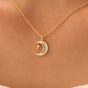 Gold Moon and Star Necklace,Celestial pendant necklace for women, Dainty Layering Necklace, Minimalist Gift for Her&quot;