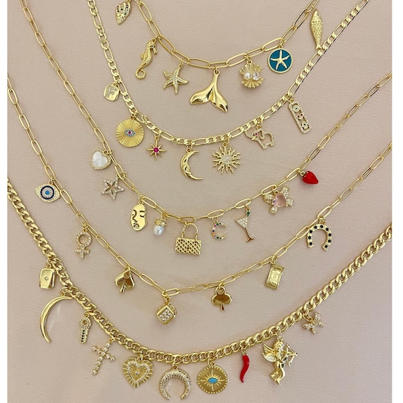 Custom Multi Charm Necklace, build your own charm necklace, Personalized jewelery gift for women