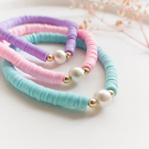 Heishi Bracelet With Pearl, White Pearl Bracelet image 8