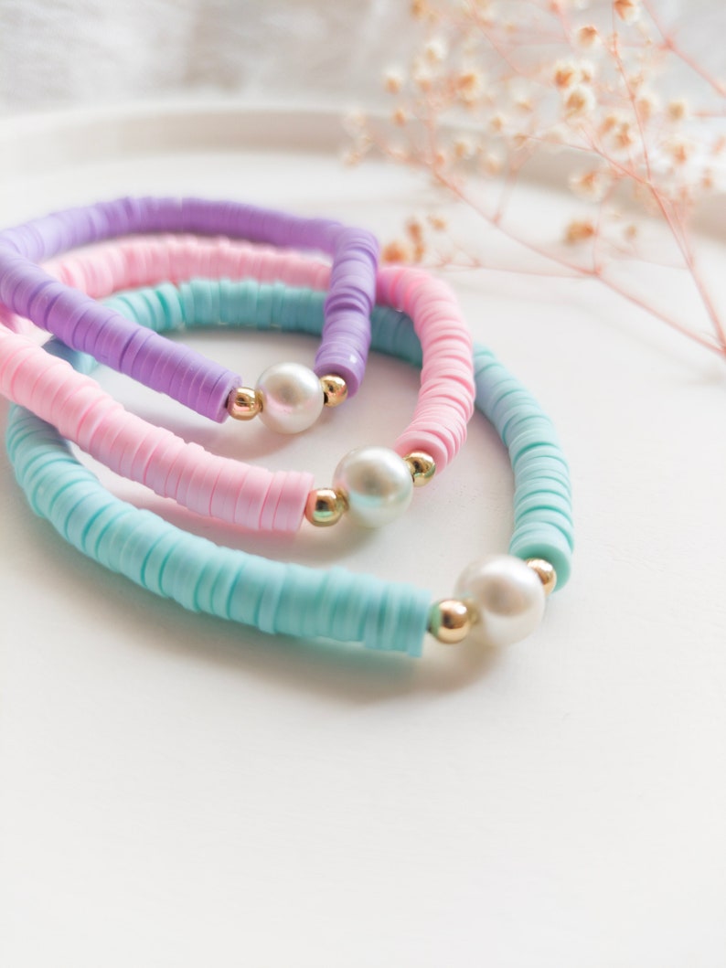 Heishi Bracelet With Pearl, White Pearl Bracelet image 8