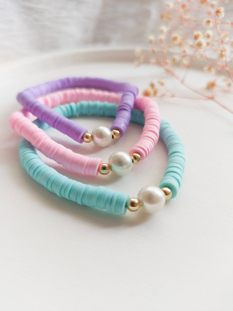 Heishi Bracelet With Pearl, White Pearl Bracelet image 1