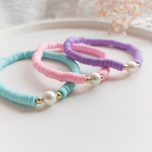 Heishi Bracelet With Pearl, White Pearl Bracelet image 7