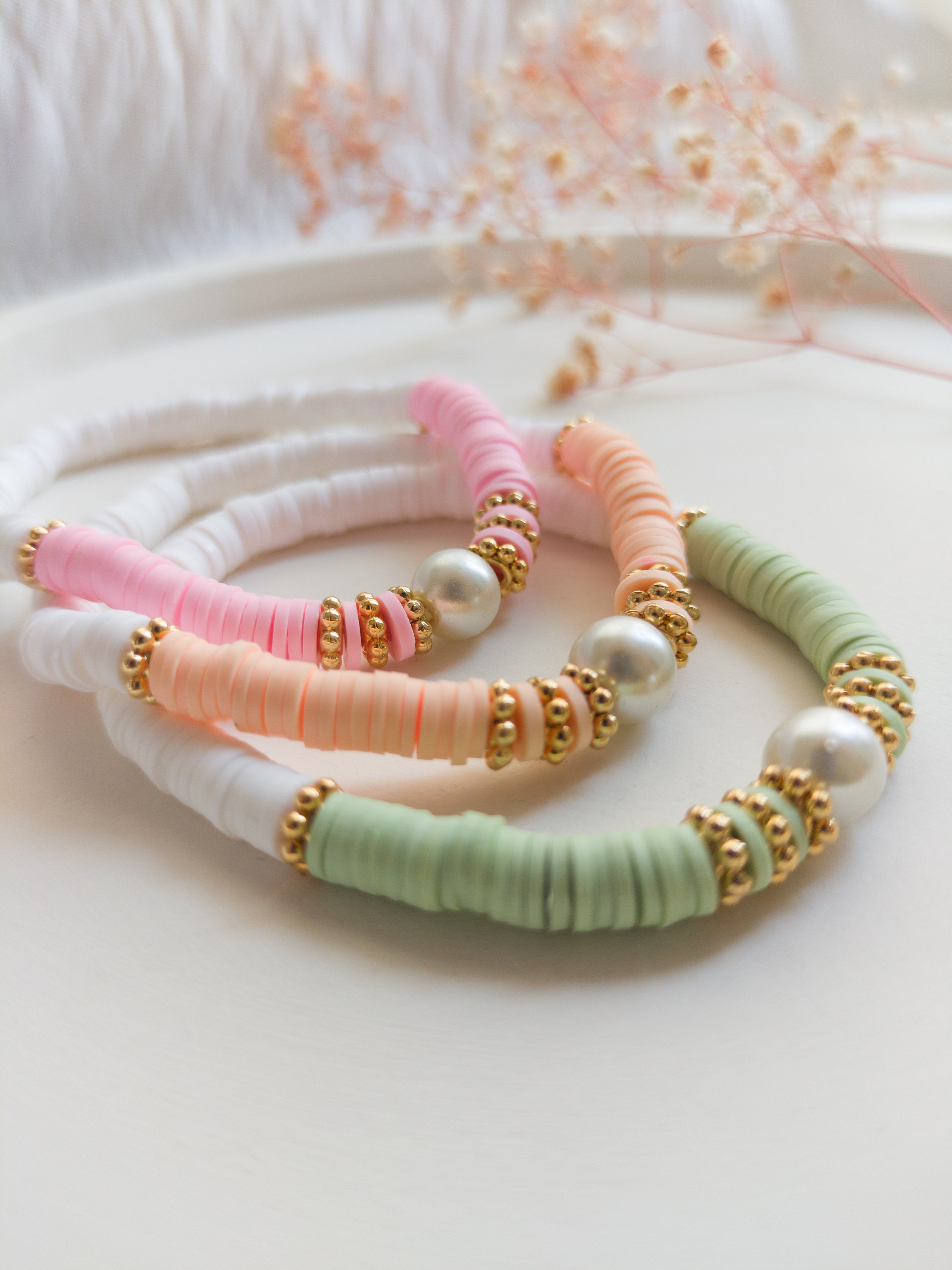 Perles Heishi disque bonbon 4 mm en émail, pour bracelets