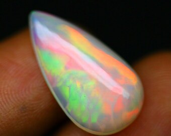 5.8 Cts Natural Ethiopian Fire Opal Cabochon: Pear Gemstone, October Birthstone 21x11.6x5.7 mm