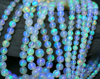Ethiopian Opal Round Beads: Rainbow Multi Fire Welo Opal beads strand for jewelry (4-7 mm) 16 inch 45ct approx.