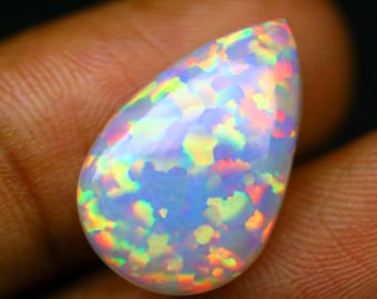 6.9 Cts Welo Fire Ethiopian Opal Pear Shape Cabochon, AAA+ Quality Gemstone 19.8x13x5.1 mm
