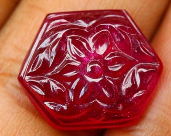 10.40 Ct Natural Ruby Carved Gemstone, Hexagon shape Ruby Flower Carving Stone, Ruby Gemstone, Carved Gemstone 17x13x5 mm