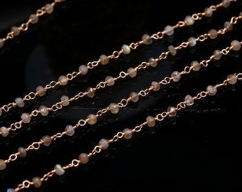 Faceted Labradorite Rosary Chain Wire Wrapped Rosary Style Chain Gemstone Jewelry Chain Silver/Gold Plated Beads Chain 3 mm approx.
