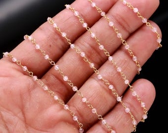 Rose Quartz Chain Rosary Chain Wholesale Quartz Chips Chain Wire Wrapped Jewelry Chain Silver&Gold Rosary Style Gemstone Chain