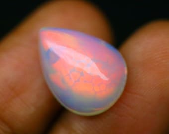 Natural Ethiopian Honeycomb Fire Opal Cabochon: Pear Gemstone, October Birthstone 5.5 Cts 16.8x12.1x6.8 mm