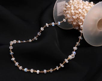 Faceted Rainbow Moonstone Rondelle Rosary chains, 4 mm Approx. Gemstone Beads