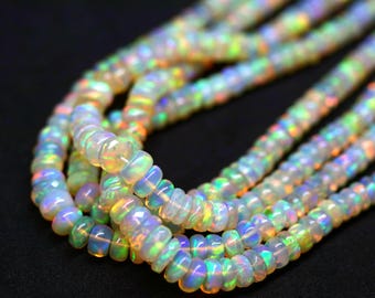 AAA+ Multi-color Fire Ethiopian Opal Smooth Rondelle Beads 3-6 mm Opal Beads 16 Inch Opal Beads Ethiopian Opal Beads Welo Opal Bead