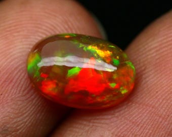 Ethiopian Opal Cabochon – 1.9 Ct Full Fire Oval Shape Natural Welo Opal Gemstone, White Fire Opal for Jewelry Making 11.5x7.8x4.4 mm