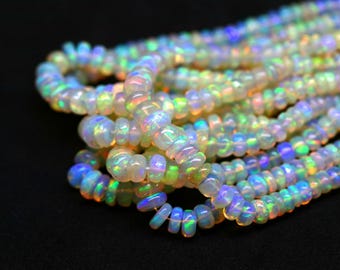 Natural Ethiopian Opal Rondelle Beads, AAA Flashy White Opal Jewelry Beads, Multi Fire Welo Opal Beads, Wholesale Beads, 3-6 MM
